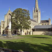 Buy canvas prints of Blue skies at Norwich Cathedral by Christopher Keeley