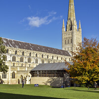 Buy canvas prints of Sunny autumn day at Norwich Cathedral by Christopher Keeley