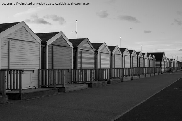 Black and white Gorleston beach huts Picture Board by Christopher Keeley