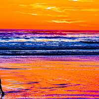 Buy canvas prints of A young boy enjoys the sunset at a sand beach. by Hanif Setiawan
