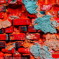 Buy canvas prints of A damaged brick wall in digital red turquoise blue by Hanif Setiawan