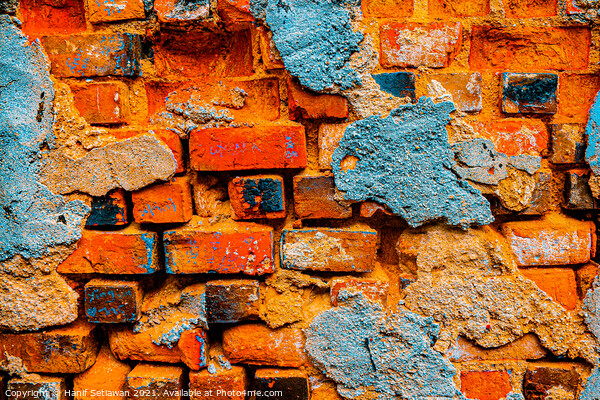 A damaged brick wall in digital brown turquoise bl Picture Board by Hanif Setiawan