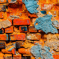 Buy canvas prints of A damaged brick wall in digital brown turquoise bl by Hanif Setiawan