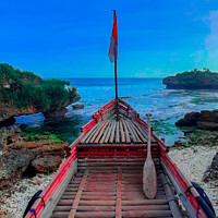 Buy canvas prints of A bamboo longtail boat as view point by Hanif Setiawan