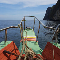 Buy canvas prints of Front side of a longtail boat at Maya Bay by Hanif Setiawan