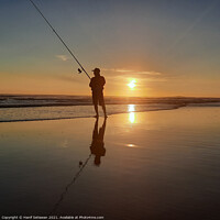 Buy canvas prints of Fisherman on sand beach at sunset Squared by Hanif Setiawan