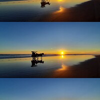 Buy canvas prints of A horse-drawn carriage on beach as Triptych by Hanif Setiawan