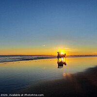 Buy canvas prints of Silhouetted horse-drawn carriage beach sunset 3 by Hanif Setiawan