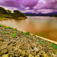 Buy canvas prints of Water reservoir lake paving stone dam cloud sky by Hanif Setiawan
