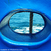 Buy canvas prints of Bull´s eye in a blue iron wall from a ship. 1b by Hanif Setiawan