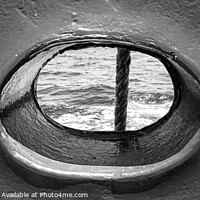 Buy canvas prints of Bull´s eye in a blue iron wall from a ship. 1bw by Hanif Setiawan