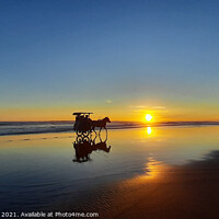 Buy canvas prints of Silhouetted horse-drawn carriage beach sunset 4 by Hanif Setiawan