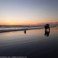 Buy canvas prints of Silhouetted horse-drawn carriage beach sunset 6 by Hanif Setiawan