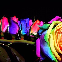 Buy canvas prints of A stunning rainbow rose with a black back ground  by Paddy 
