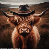 Buy canvas prints of A Highland cow wearing a cowboy hat in Scotland  by Paddy 