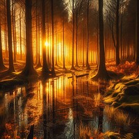 Buy canvas prints of A crowded woodland area during sunset  by Paddy 