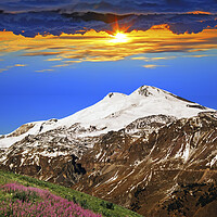 Buy canvas prints of Mount Elbrus in summer day. by Mikhail Pogosov