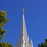 Buy canvas prints of Sculpture of angel moroni atop of a Mormon Temple.	 by Mikhail Pogosov