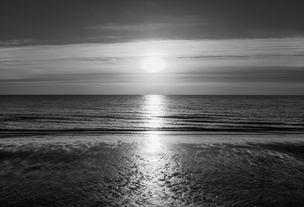 Sunrise over the sea at Frinton in timeless black  Picture Board by Paula Tracy