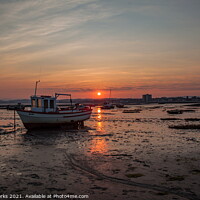 Buy canvas prints of Sunrise over Morecambe bay boats by Richard Perks