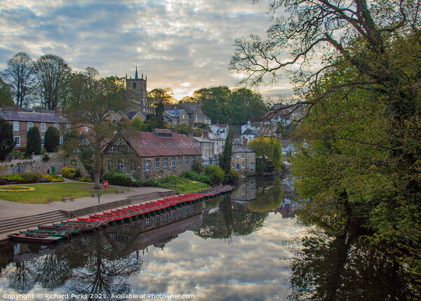 Rowing Boat reflections on the Nidd Picture Board by Richard Perks