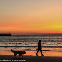 Buy canvas prints of  Scarborough South Bay dog walking by Richard Perks