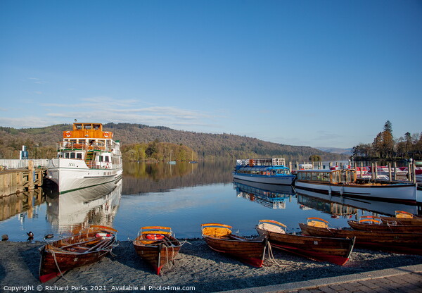 Boats for Hire on Lake Windemere, Bowness Picture Board by Richard Perks