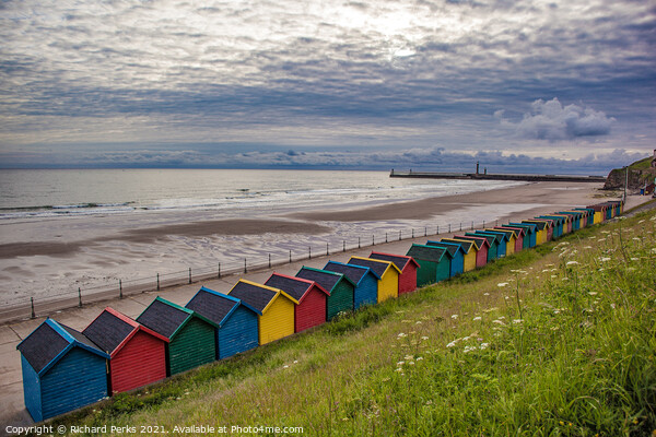 Whitby Beach huts waiting for the storm Picture Board by Richard Perks