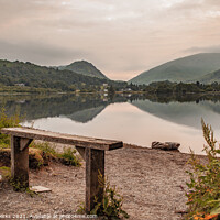 Buy canvas prints of Grasmere wooden seat at Sunrise by Richard Perks