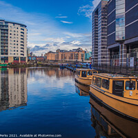Buy canvas prints of Leeds city centre docklands Taxi boats  by Richard Perks