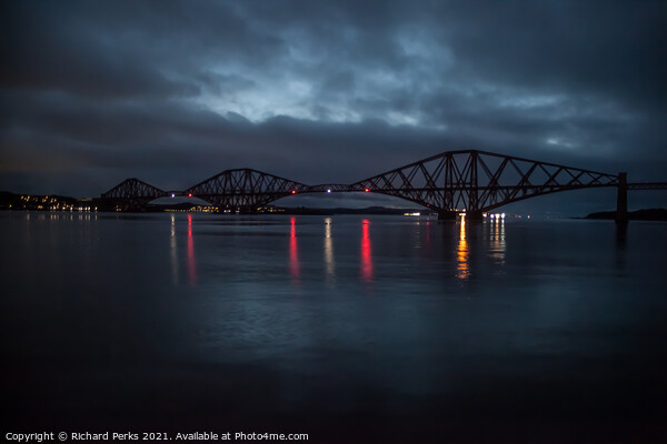 Forth Bridge Twilight under storm clouds Picture Board by Richard Perks