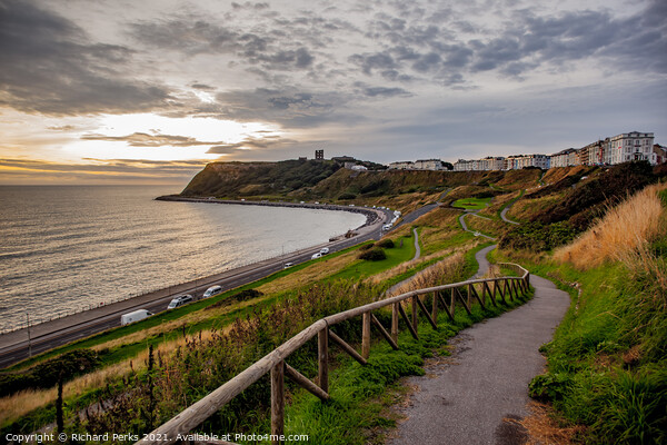 Scarborough north bay, pathways at sunrise Picture Board by Richard Perks