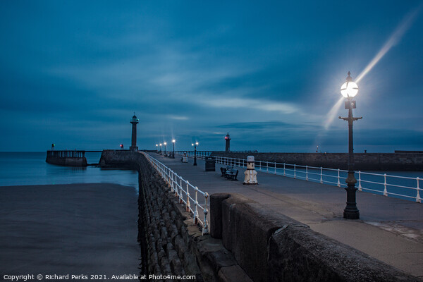 Moonlit Whitby Pier Picture Board by Richard Perks