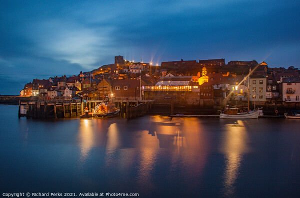 Whitby Harbour Reflection Picture Board by Richard Perks