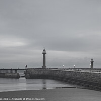 Buy canvas prints of Whitby lighthouse - Monochrome by Richard Perks