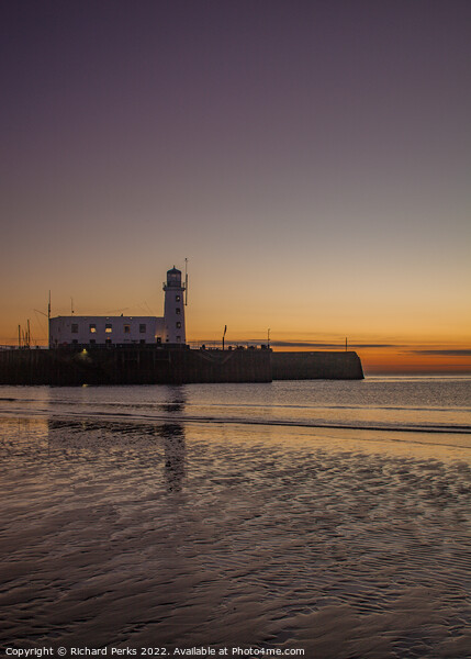 Scarborough Lighthouse at dawn Picture Board by Richard Perks