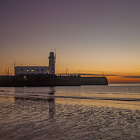 Buy canvas prints of Scarborough Lighthouse at dawn by Richard Perks