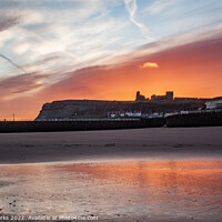Buy canvas prints of Fiery skies over Whitby Abbey by Richard Perks