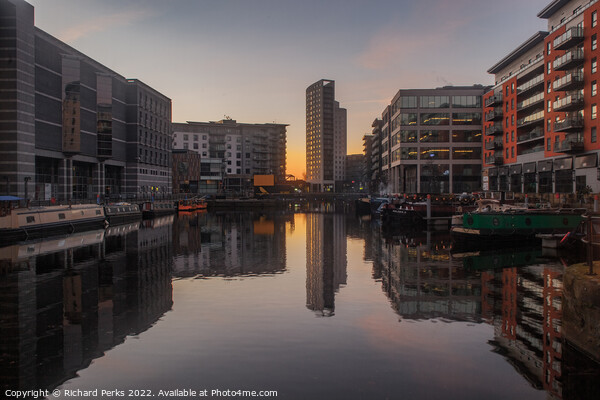 Sunrise at the Leeds Dock Picture Board by Richard Perks