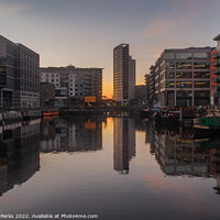 Buy canvas prints of Sunrise at the Leeds Dock by Richard Perks