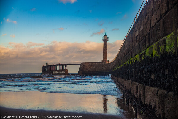 Whitby Pier reflections Picture Board by Richard Perks