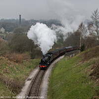 Buy canvas prints of 45212 leaving Oakworth on the Worth Valley by Richard Perks