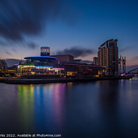 Buy canvas prints of Twilight colours at Salford Quays by Richard Perks