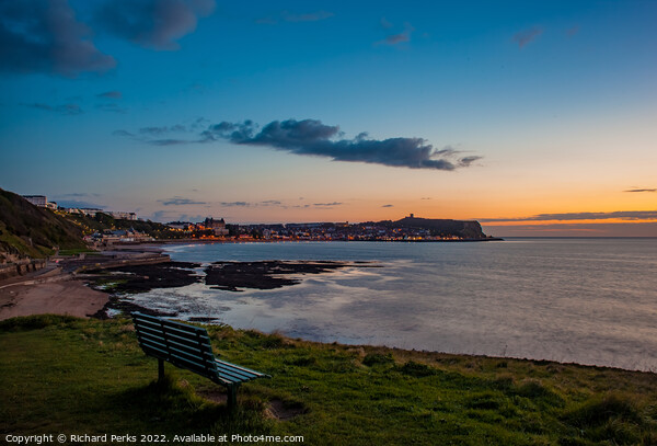 Watching the sunrise over Scarborough Picture Board by Richard Perks