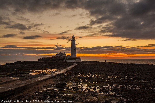 Dusk over St Mary`s lighthouse - Whitley Bay Picture Board by Richard Perks