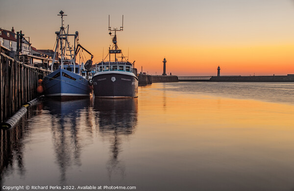 Fishing Boats in Whitby Harbour Picture Board by Richard Perks