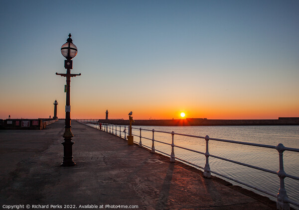 Sunrise on Whitby Pier Picture Board by Richard Perks