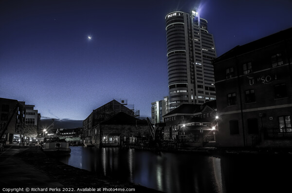 Bridgewater Place in the Moonlight Picture Board by Richard Perks