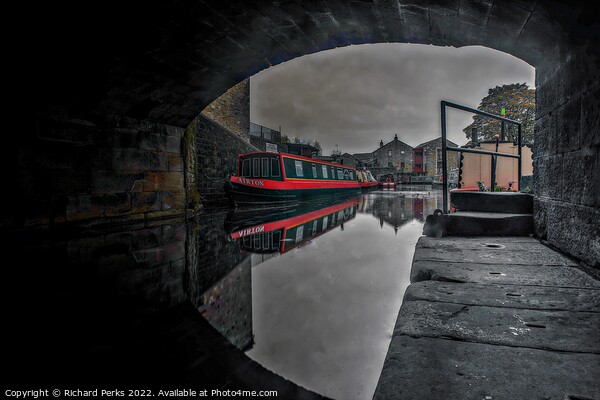 Skipton Narrowboat reflections Picture Board by Richard Perks