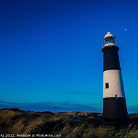 Buy canvas prints of Spurn Point Lighthouse and the moon by Richard Perks